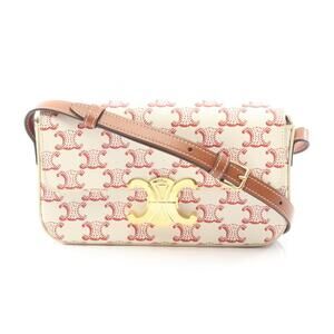 Celine Claude Triomphe shoulder bag canvas leather white red brown